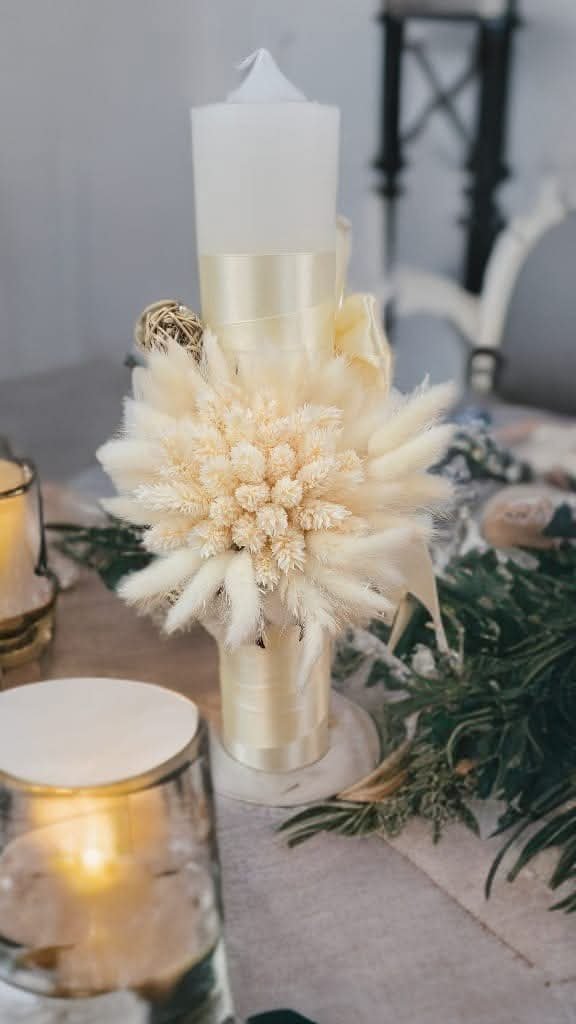 Lumânări botez flori uscate