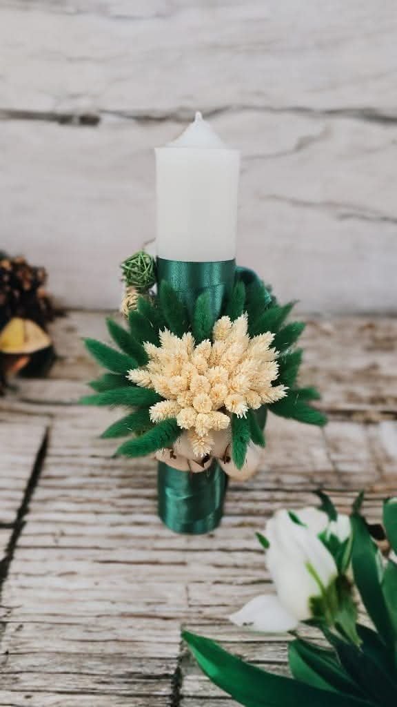 Lumânări botez flori uscate