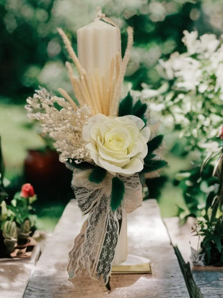 Lumânări botez flori uscate